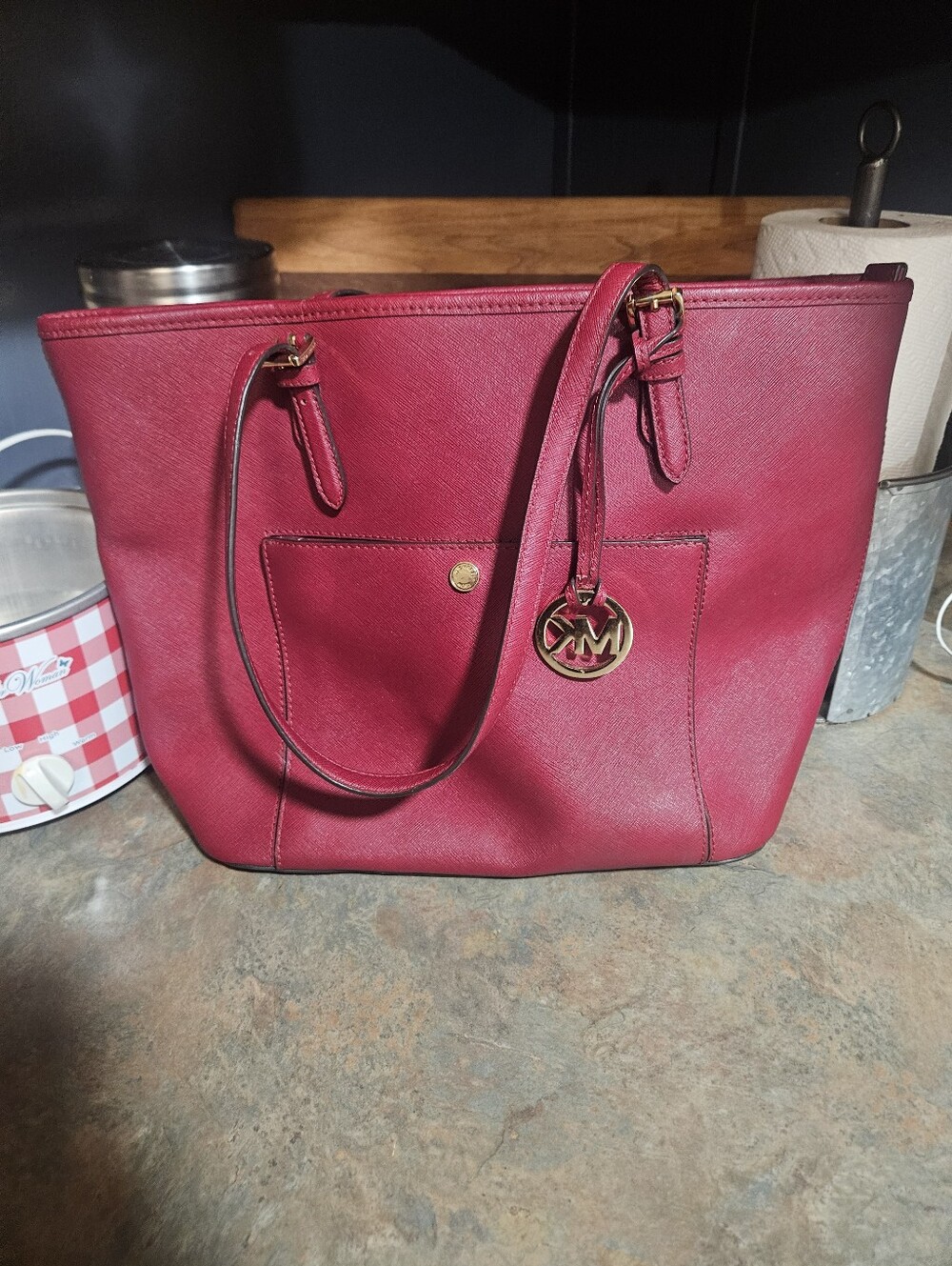 Michael Kors Red Saffiano Leather Tote Bag
